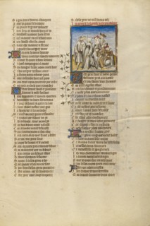 Deduit Dancing with his Companion and the Female Personification of Happiness, about 1405. Creator: Unknown.