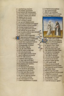 The Personifications of Abstinence and False Pretence; Roman de la Rose, about 1405. Creator: Unknown.