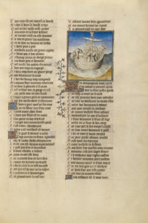 Palinurus Tumbling from Aeneas's Boat into the Sea; Roman de la Rose, about 1405. Creator: Unknown.