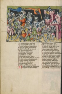 Moses Defeating the Muslim Army; Weltchronik, about 1400-1410. Creator: Unknown.