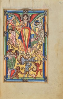 Saint Michael Battling the Dragon; Stammheim Missal, probably 1170s. Creator: Unknown.