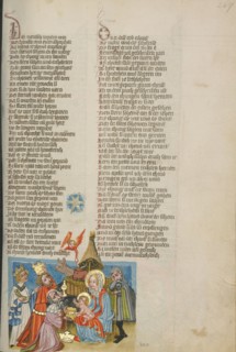 The Adoration of the Magi; Weltchronik, about 1400-1410. Creator: Unknown.