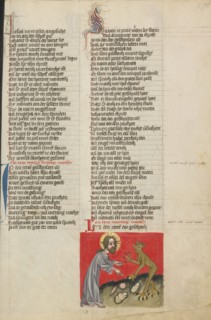 The Temptation of Christ; Weltchronik, about 1400-1410. Creator: Unknown.