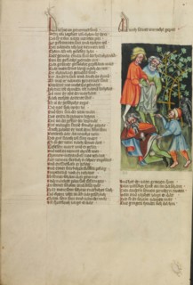 The Drunkenness of Noah; Weltchronik, about 1400-1410. Creator: Unknown.