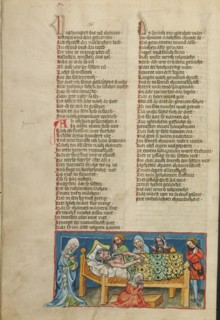 The Death of Noah; Weltchronik, about 1400-1410. Creator: Unknown.