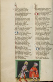 Joab Killing Abner; Weltchronik, about 1400-1410. Creator: Unknown.