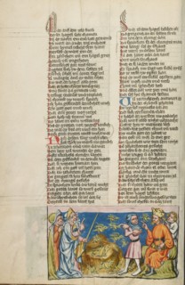 The Plague of Grasshoppers; Weltchronik, about 1400-1410. Creator: Unknown.