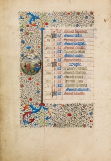 December Calendar Page; The Annunciation to the Shepherds; Book of Hours, about 1440-1450. Creator: Workshop of the Bedford Master.