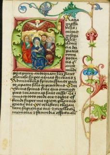 Initial G: Pentecost; Prayer Book, about 1470-1480. Creator: Workshop of Valentine Noh.