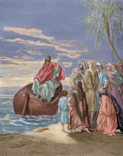 Jesus preaching in the Sea of Galilee, 19th century.  Creator: Hildebrand.