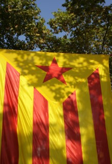 Starred flag (Estelada), National Day of Catalonia, Barcelona, 11-09-2014.  Creator: LTL.