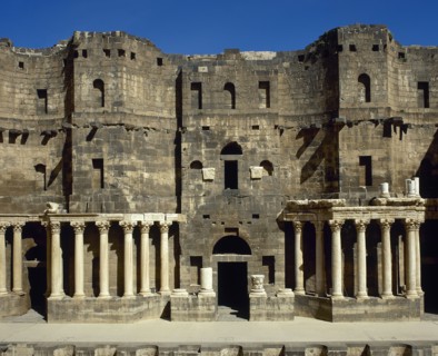 Scaenae frons, porticus post scaenam and pulpitum, Roman Theatre, Bosra, Syria, 2001. Creator: LTL.