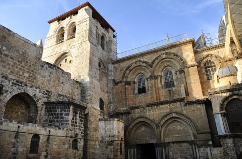 Crusader façade, Basilica of the Holy Sepulchre, Jerusalem, Israel, 2014.  Creator: LTL.
