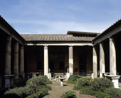 Reconstruction of the peristyle, House of the Vettii, Pompeii, Italy, 2002. Creator: LTL.