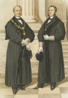 President of the Supreme Court of Justice (left) and Judge of Hearing (right), 1865.  Creator: Unknown.
