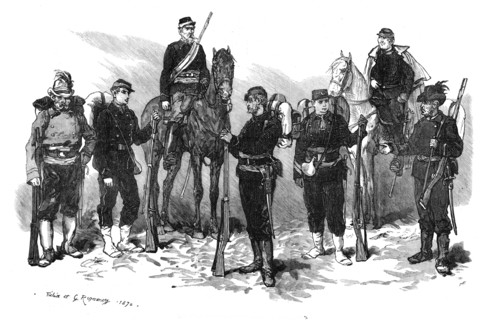 Some of the defenders of Paris (sketch by balloon post), 1871. Creator: Guillaume Urban Regamey.