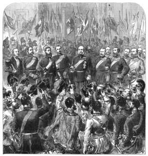 Proclaiming the King of Prussia as German Emperor in the Palace of Versailles, 1871. Creator: Unknown.