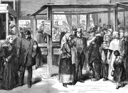 Municipal canteen at the corner of the Boulevard Poissonnière, Paris (sketch by balloon post), 1871. Creator: Unknown.