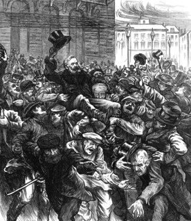Cheering popular members of the National Assembly in the streets at Bordeaux, 1871. Creator: Joseph Swain.