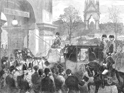 Opening of the Royal Albert Hall: arrival of the Queen, 1871. Creator: Unknown.