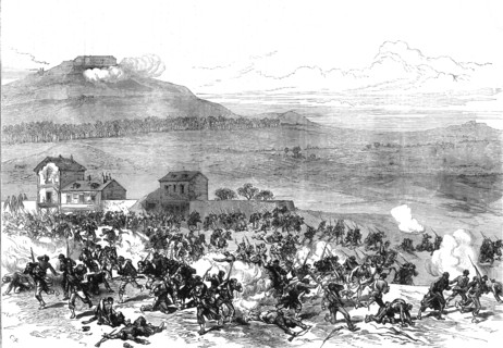 The Civil War in Paris: rout of the Communists at Nanterre by the fire of Mont Valérien, 1871. Creator: C. R..