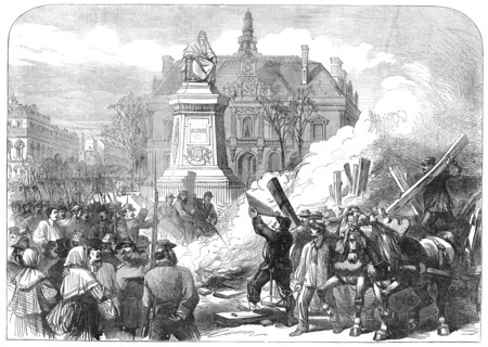 The Civil War in Paris: burning the guillotine on the Place Voltaire, 1871. Creator: Unknown.