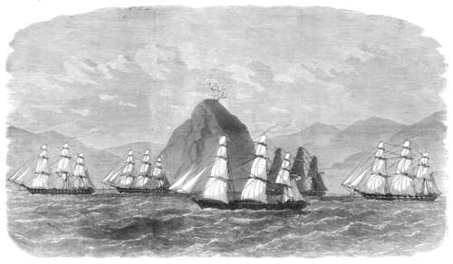 The British Flying Squadron passing the Diamond Rock, off Martinique, 1871. Creator: Unknown.