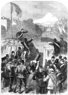 The French Siege of Paris: Masonic Deputation to Versailles going out at the Porte Maillot, 1871. Creator: Unknown.