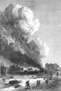 The Fighting in Paris: explosion in the Avenue Rapp, Champs Elysées, 1871. Creator: Unknown.