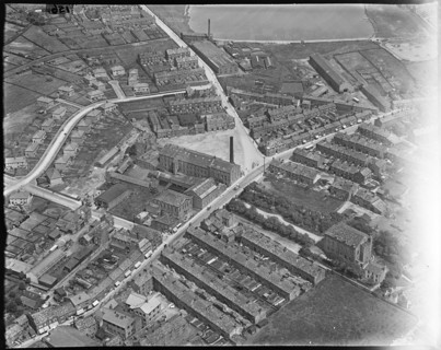 Albert Woollen Mills and the area around Albert Square, Yeadon, West Yorkshire, c1930s. Creator: Arthur William Hobart.