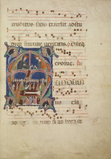 Initial M: The Death of Saint Dominic, about 1265. Creator: Bolognese Illuminator of the First Style.
