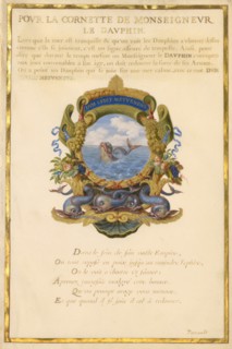 Escutcheon with a Sea Monster; Nine Emblems for Louis XIV, about 1663-1668. Creator: Jacques Bailly.
