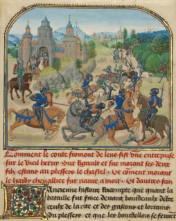 Fromont de Lens Leaving Bordeaux and the Battle against..., written 1463-1465; illuminated 1467-1472 Creators: Loyset Liedet, Pol Fruit.
