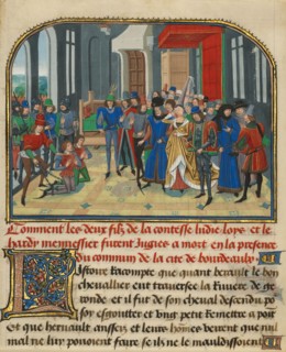 Lydia Ordering the Death of Her Sons, written 1463-1465; illuminated 1467-1472. Creators: Loyset Liedet, Pol Fruit.