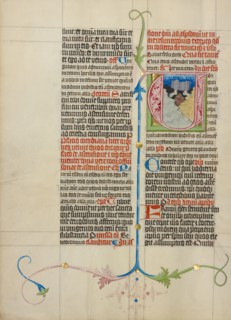 Initial V: The Ascension; Collegium Ducale, about 1420-1430. Creator: Master Michael.