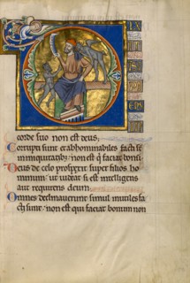 Initial D: The Fool with Two Demons; Psalter, after 1205. Creator: Master of Ingeborg Psalter.