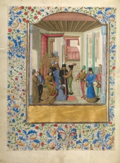 Vasco da Lucena Giving his Work to Charles the Bold, about 1470-1475. Creator: Master of the Jardin de vertueuse consolation.