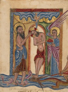 The Baptism of Christ; Gospel Book, 1615. Creator: Mesrop of Khizan.