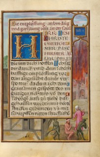 Border with Job Mocked by His Wife and Tormented by Two Devils, about 1525-1530. Creator: Simon Bening.