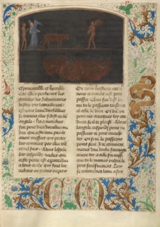 The Torment of Thieves: Tondal Leads a Cow Across a Nail-studded Bridge, 1475. Creator: Simon Marmion.