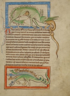 A Hydrus; A Hydra; Northumberland Bestiary, about 1250-1260. Creator: Unknown.