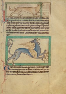 A Lynx; A Griffin; Northumberland Bestiary, about 1250-1260. Creator: Unknown.