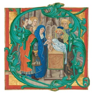 Initial S: The Presentation in the Temple, about 1475-1500. Creator: Unknown.