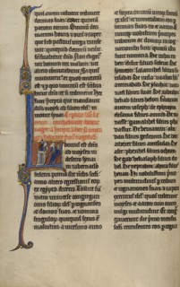 Initial L: God Speaking to Moses from a Tower; Marquette Bible, about 1270. Creator: Unknown.