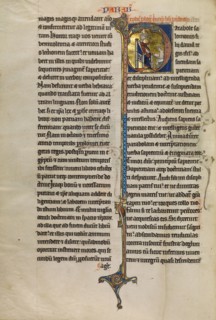 Initial P: Solomon Instructing a Pupil with a Rod; Marquette Bible, about 1270. Creator: Unknown.