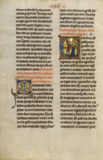 Initial E: Mattathias Killing Jews; Marquette Bible, about 1270. Creator: Unknown.