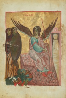The Women at the Tomb; Gospel Book, late 13th century. Creator: Unknown.
