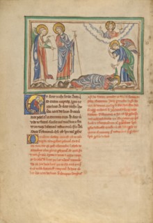 Saint John Praying to the Angel; Dyson Perrins Apocalypse, about 1255-1260. Creator: Unknown.