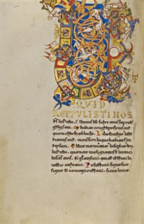 Inhabited Initial U; Breviary, 1153. Creator: Unknown.