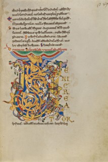 Initial V: The Descent of the Holy Spirit; Breviary, 1153. Creator: Unknown.